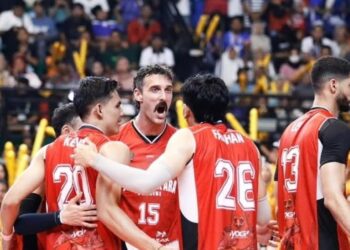 Selebrasi pemain Bhayangkara Presisi usai mengalahkan LavAni di final Proliga 2025. (Instagram @moji.social)