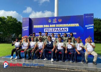 Pemberangkatan kontingen Porprov Jawa Timur IX tahun 2025, dari Halaman Pendopo Kabupaten, Selasa, 17 Juni 2025. (Foto: Al Ahmadi/Berita Pacitan)