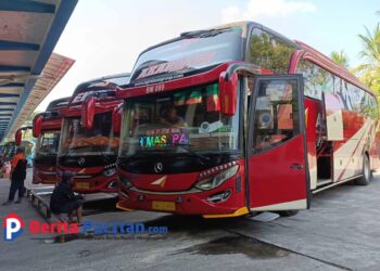 Bus terparkir di Terminal Pacitan menunggu datangnya penumpang, Selasa, 24 Juni 2025. (Foto: Sunardi/Berita Pacitan)