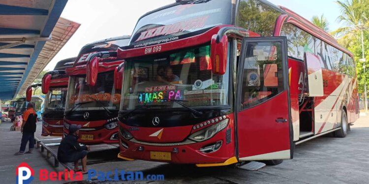 Bus terparkir di Terminal Pacitan menunggu datangnya penumpang, Selasa, 24 Juni 2025. (Foto: Sunardi/Berita Pacitan)