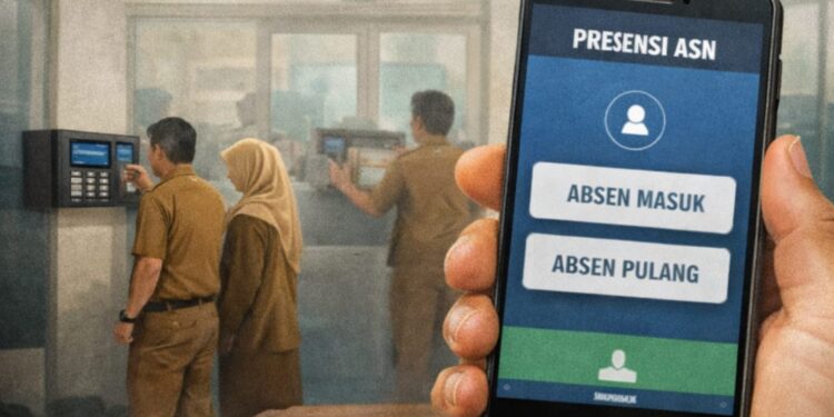 Gambar ilustrasi uji coba sistem absensi ASN berbasis mobile yang mulai diterapkan di lingkungan Pemkab Pacitan. (Foto : Ilustrasi Canva)